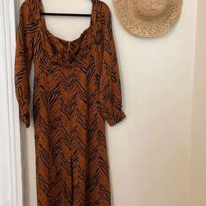Midi length bardot top patterned dress